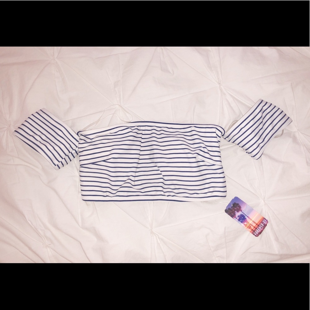 F21 (NWT) navy stripe carnival swim top